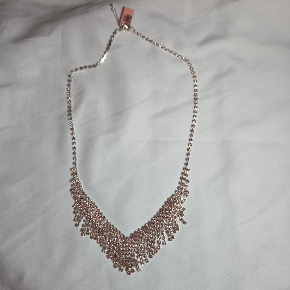 Sparkling Champagne Colored Rhinestone Collar/Bib Necklace in Silver Tone - Picture 10 of 15